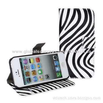 Zebra Pattern Leather Case with Card Slot and Holder, for iPhone 5/5S